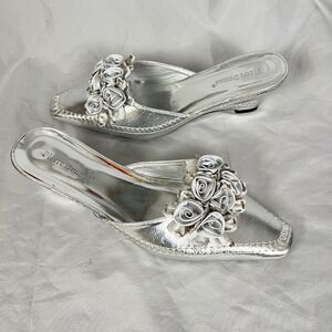 Pierre Dumas Kitten Heel Mules Womens 8.5 Silver Metallic Fairycore